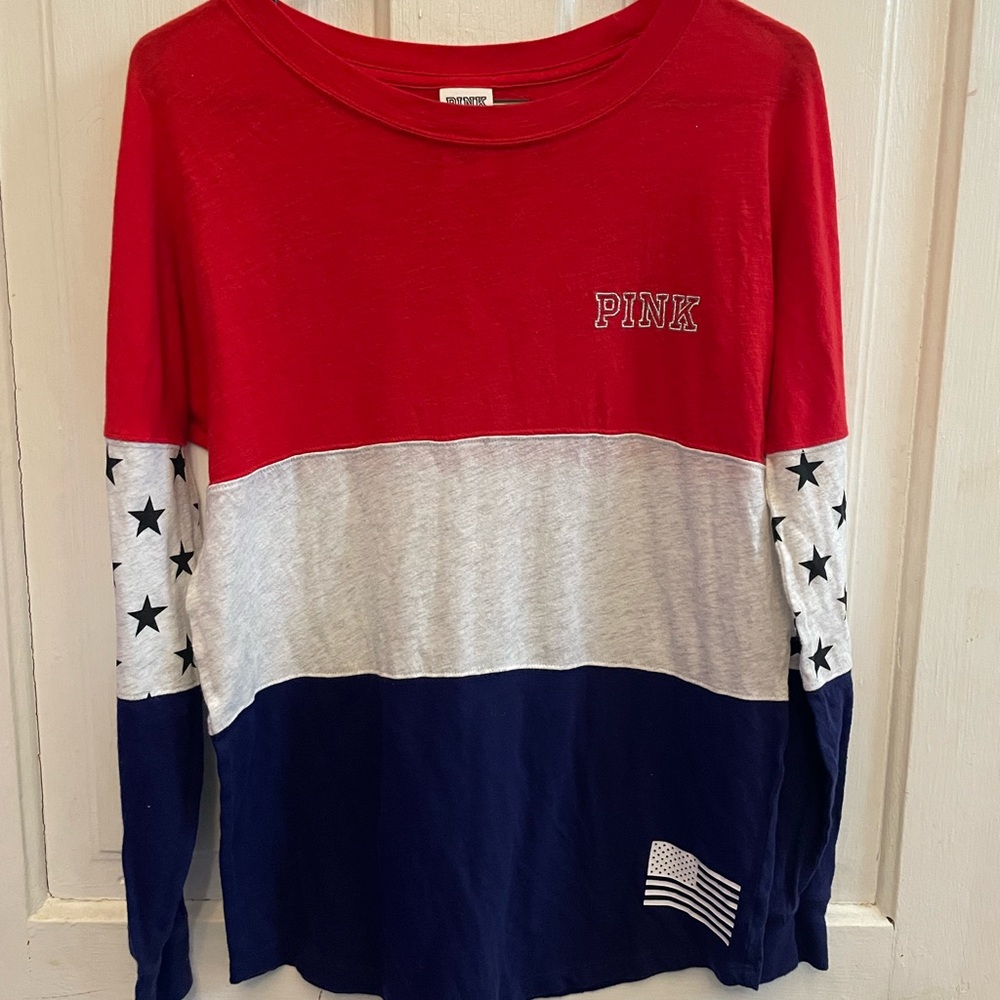 PINK Victoria's Secret Red, White, and Blue Star Long Sleeve Tee